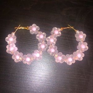 Pink and clear loop earrings